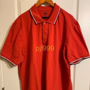 Land’s End men’s polo 2XLT red with white/blue trim.
